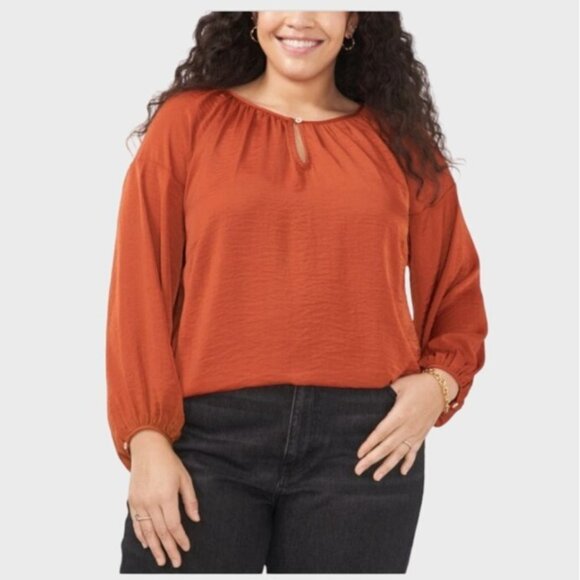 Vince Camuto Long Sleeve Keyhole Rumple Peasant Blouse Rustic Orange 1X NWT - Picture 8 of 8